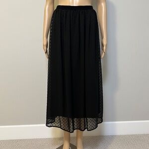 NWOT Adrianna Papell Swiss Dot Sheer Layered Knit Midi Skirt in Black Size M